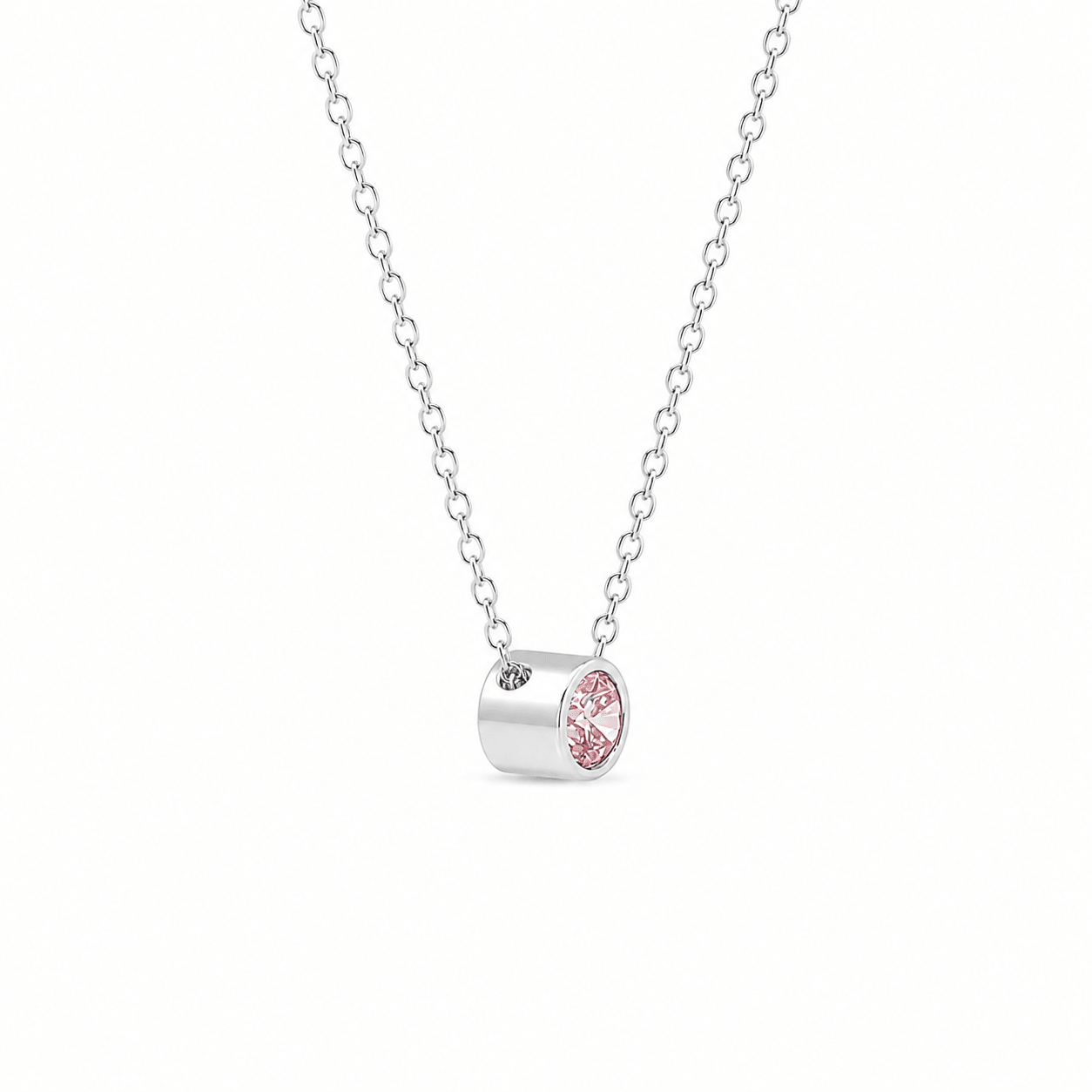 9ct White Gold Bezel Set Round Pink Lab Grown Diamond Slider Necklace – 0.63ct TDW - Diamond Lab Boutique