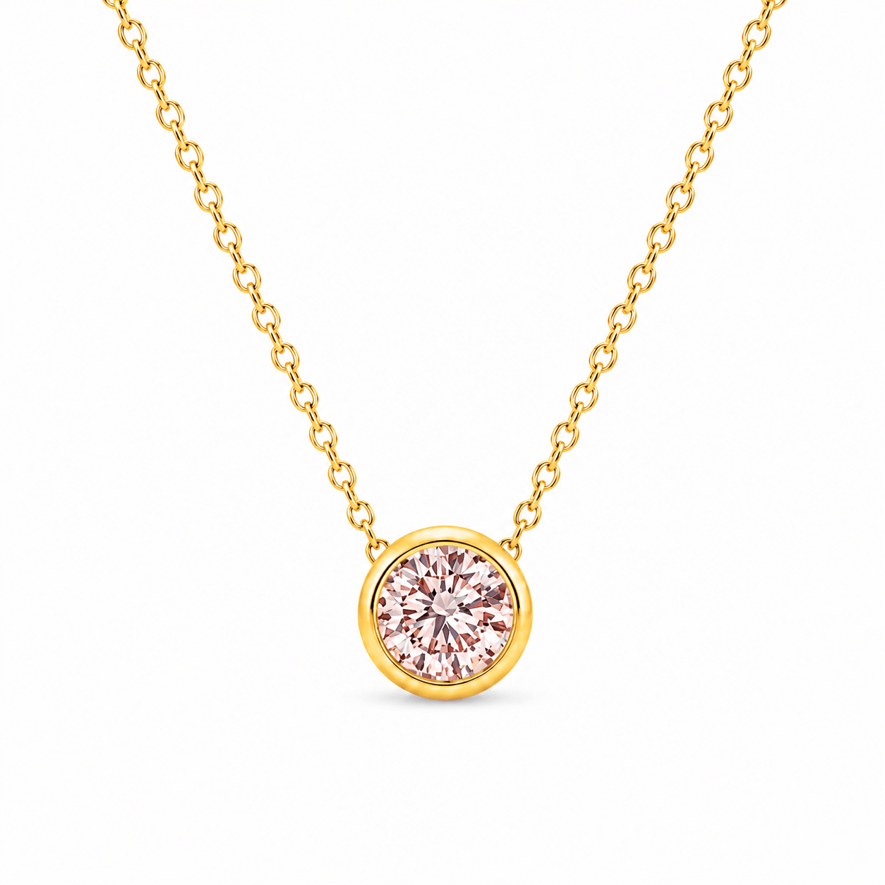 9ct Yellow Gold Bezel Set Round Pink Lab Grown Diamond Slider Necklace – 0.62ct TDW - Diamond Lab Boutique