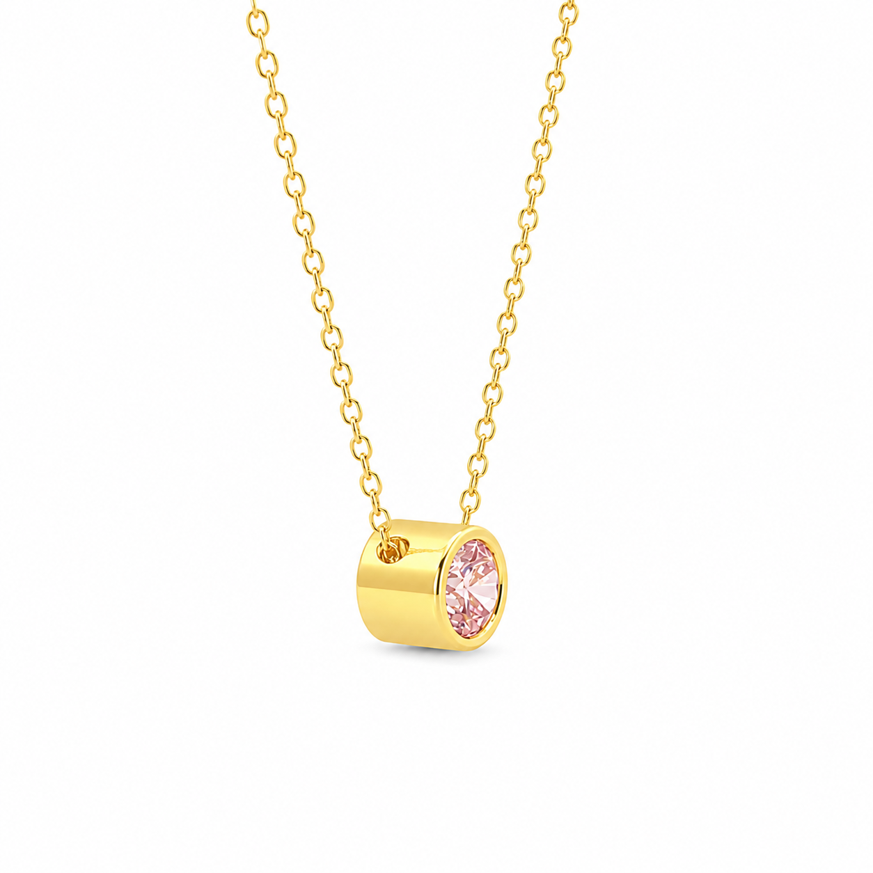 9ct Yellow Gold Bezel Set Round Pink Lab Grown Diamond Slider Necklace – 0.62ct TDW
