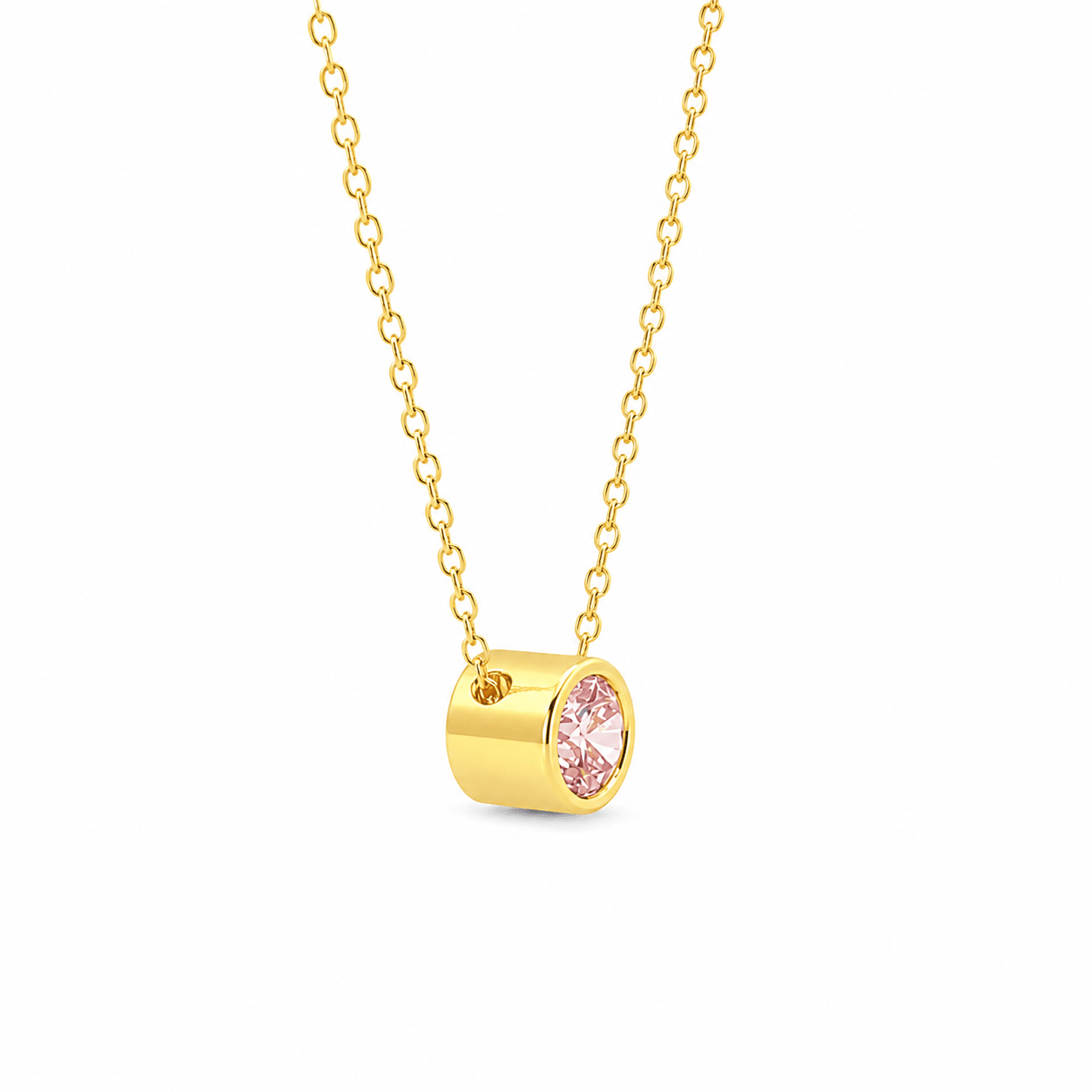 9ct Yellow Gold Bezel Set Round Pink Lab Grown Diamond Slider Necklace – 0.62ct TDW - Diamond Lab Boutique
