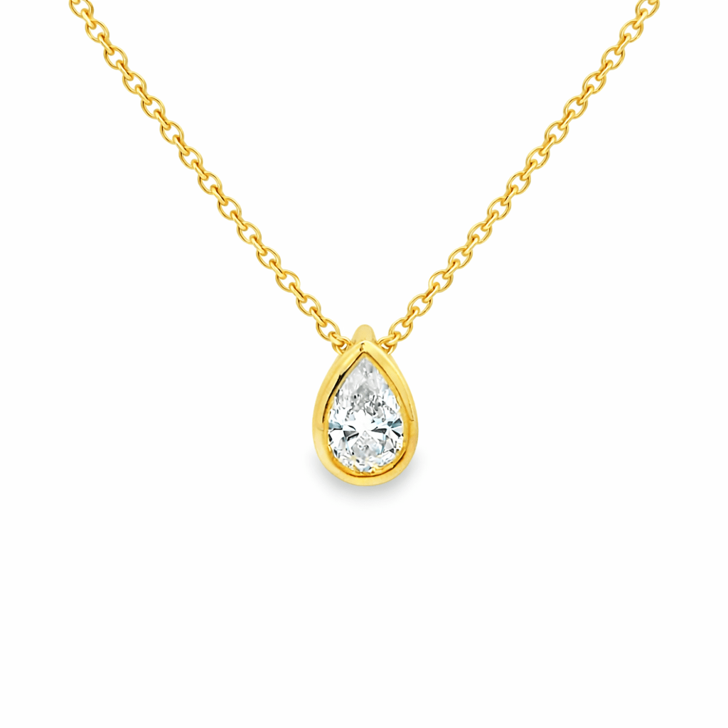 9ct Yellow Gold Pear Cut Lab Grown Diamond Bezel Set Slider Necklace – 0.25ct TDW - Diamond Lab Boutique