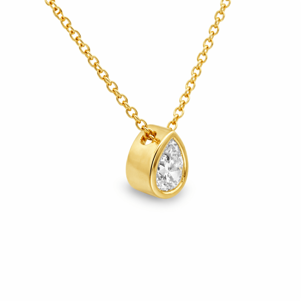 9ct Yellow Gold Pear Cut Lab Grown Diamond Bezel Set Slider Necklace – 0.25ct TDW - Diamond Lab Boutique