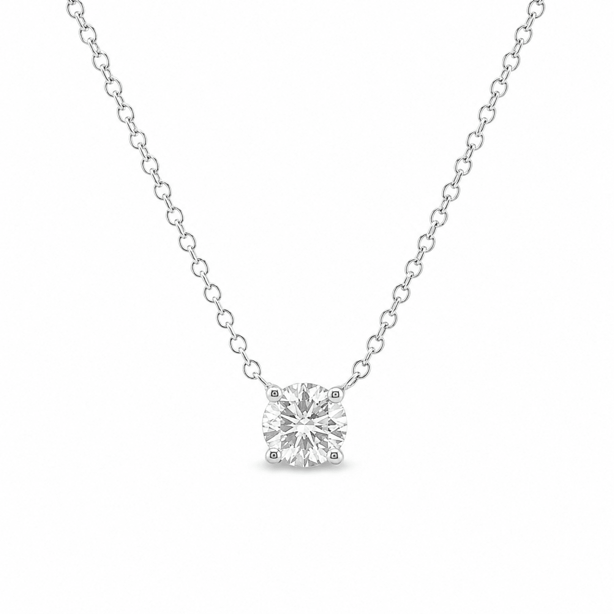 9ct White Gold Round Brilliant Lab Grown Diamond Claw Set Solitaire Necklace – 0.30ct TDW - Diamond Lab Boutique