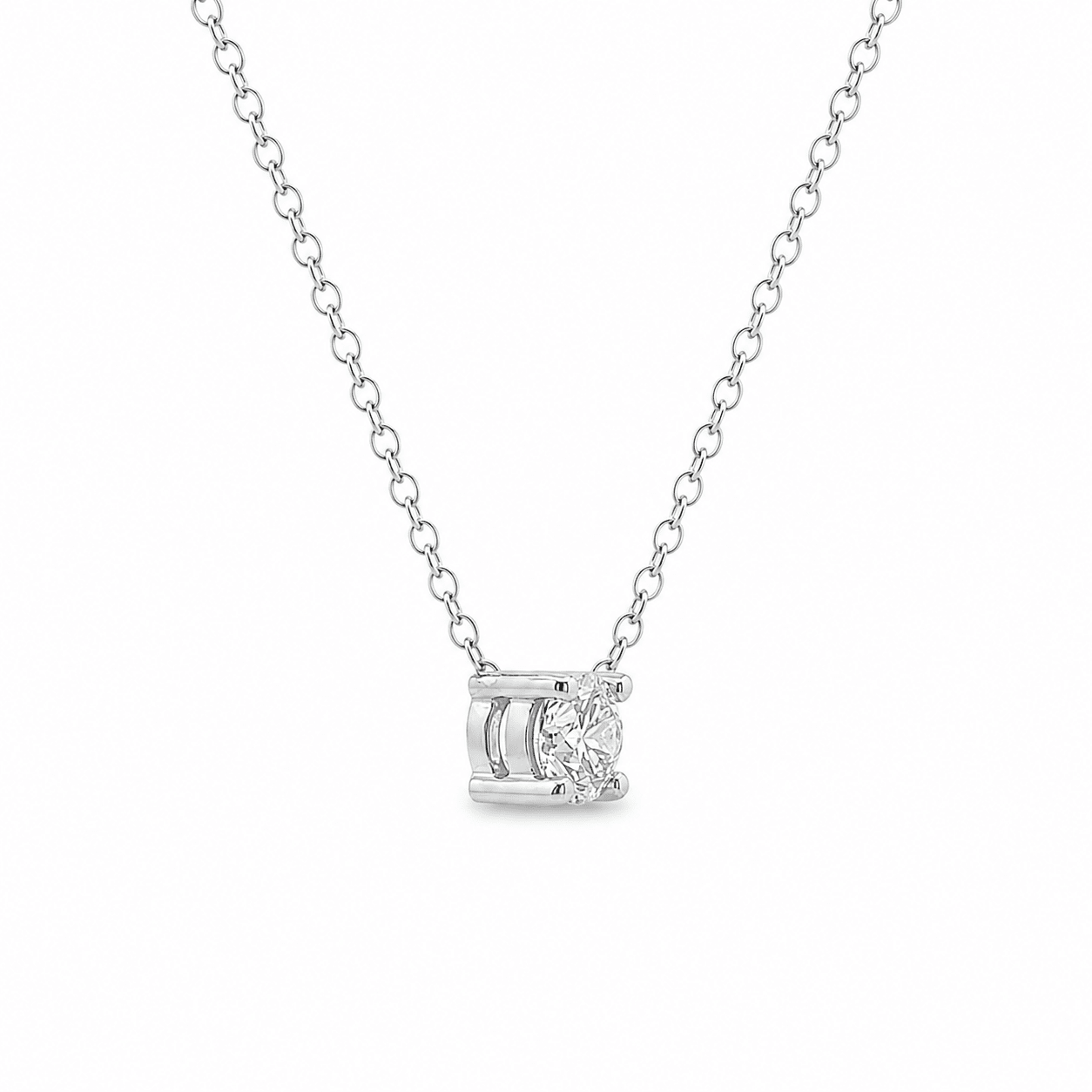 9ct White Gold Round Brilliant Lab Grown Diamond Claw Set Solitaire Necklace – 0.30ct TDW - Diamond Lab Boutique