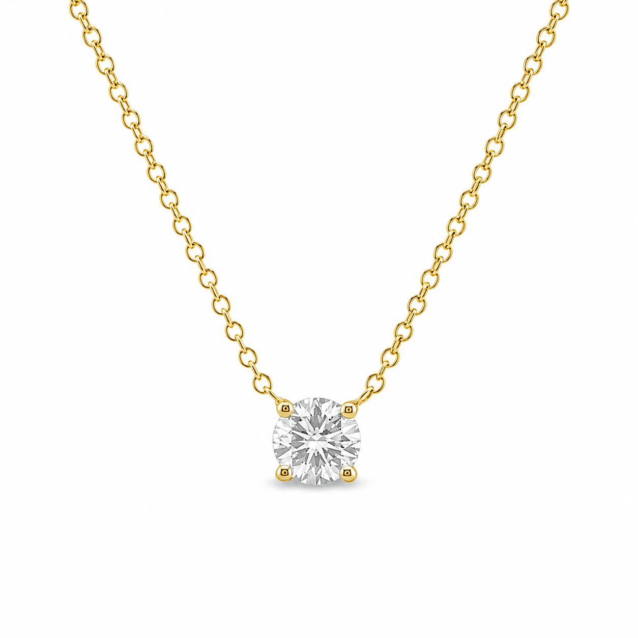 9ct Yellow Gold Round Brilliant Lab Grown Diamond Claw Set Solitaire Necklace – 0.30ct TDW - Diamond Lab Boutique