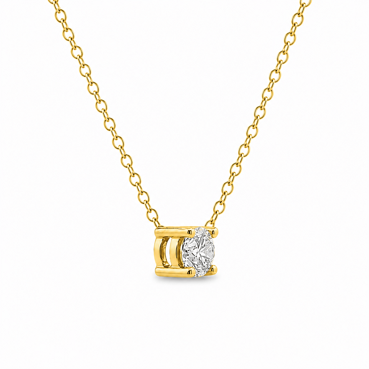 9ct Yellow Gold Round Brilliant Lab Grown Diamond Claw Set Solitaire Necklace – 0.30ct TDW - Diamond Lab Boutique