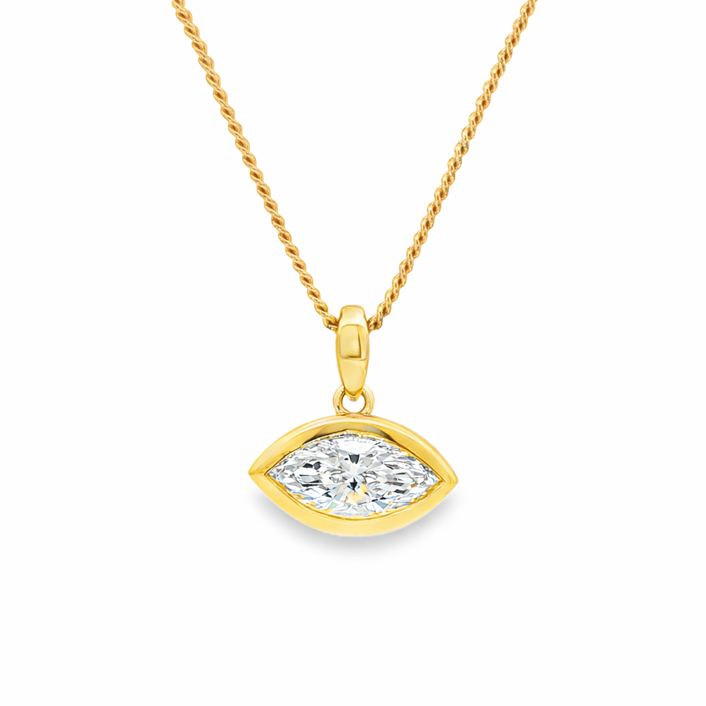 9ct Yellow Gold Bezel Set Marquise Cut Lab Grown Diamond Pendant – 2.01ct TDW - Diamond Lab Boutique