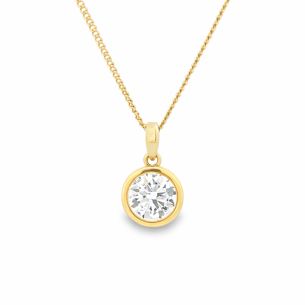 9ct Yellow Gold Bezel Set Round Lab Grown Diamond Pendant – 2.01ct TDW - Diamond Lab Boutique