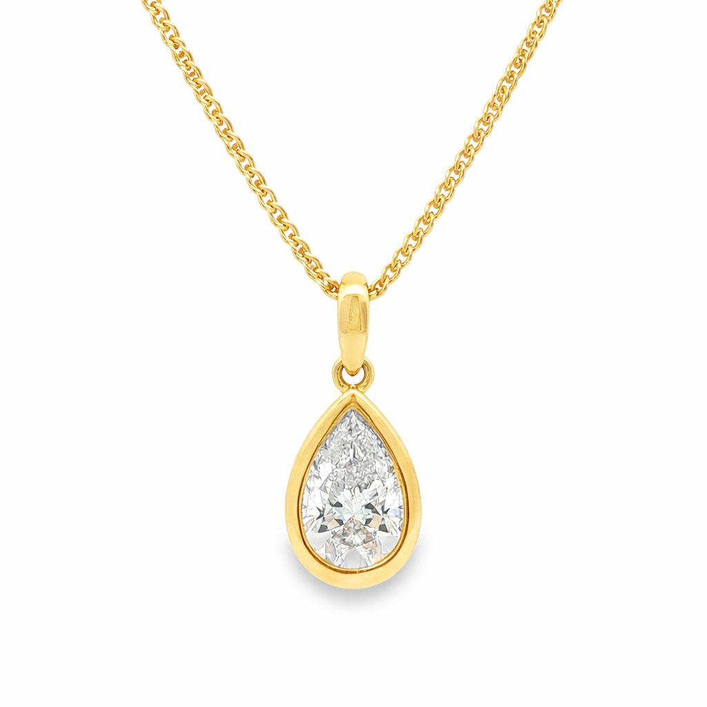 9ct Yellow Gold Bezel Set Pear Cut Lab Grown Diamond Pendant – 2.0ct TDW