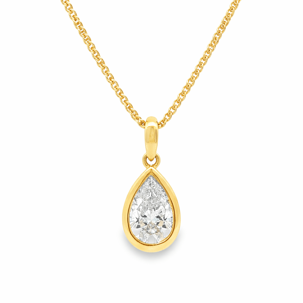 9ct Yellow Gold Bezel Set Pear Cut Lab Grown Diamond Pendant – 2.0ct TDW - Diamond Lab Boutique