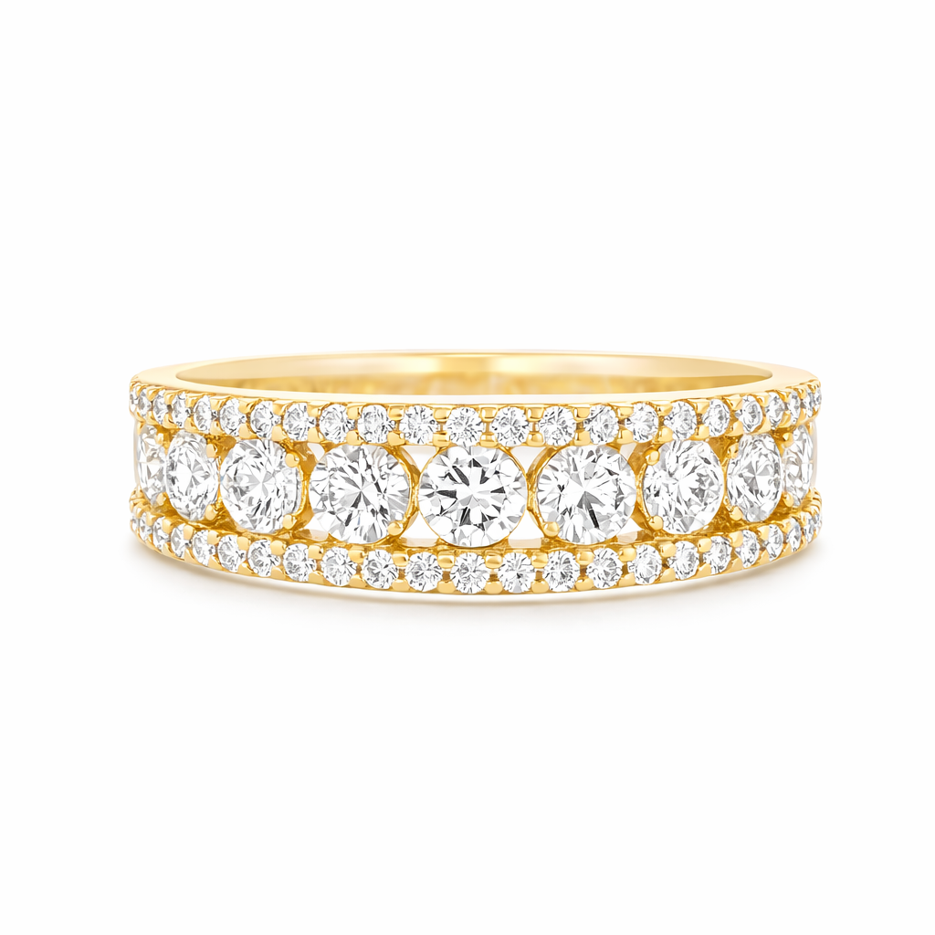 9ct Yellow Gold Multi Row Round Lab Grown Diamond Statement Ring – 1.20ct TDW