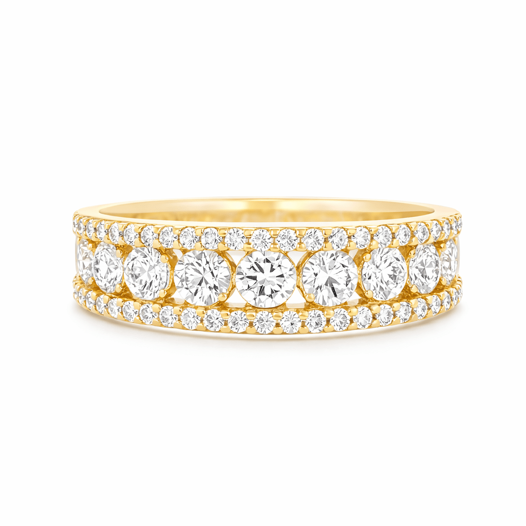 9ct Yellow Gold Multi Row Round Lab Grown Diamond Statement Ring – 1.20ct TDW - Diamond Lab Boutique