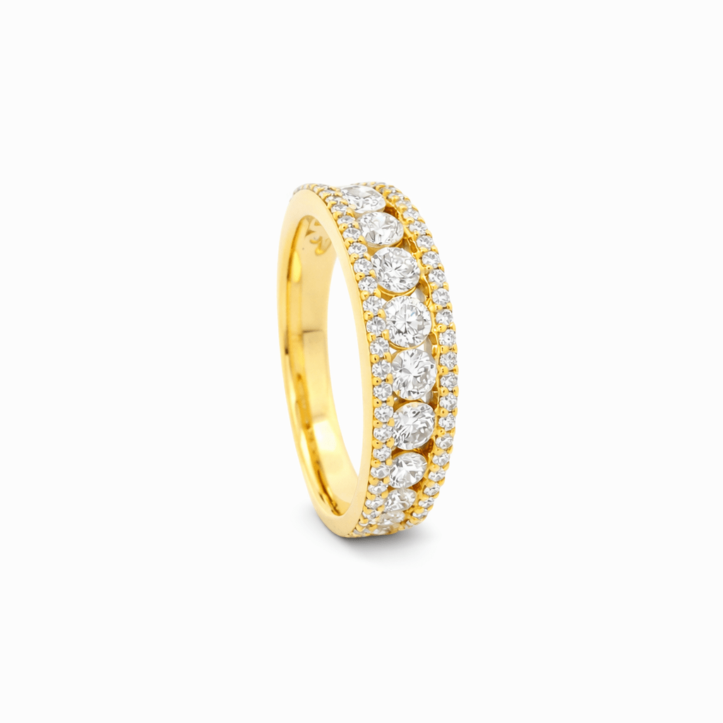 9ct Yellow Gold Multi Row Round Lab Grown Diamond Statement Ring – 1.20ct TDW - Diamond Lab Boutique