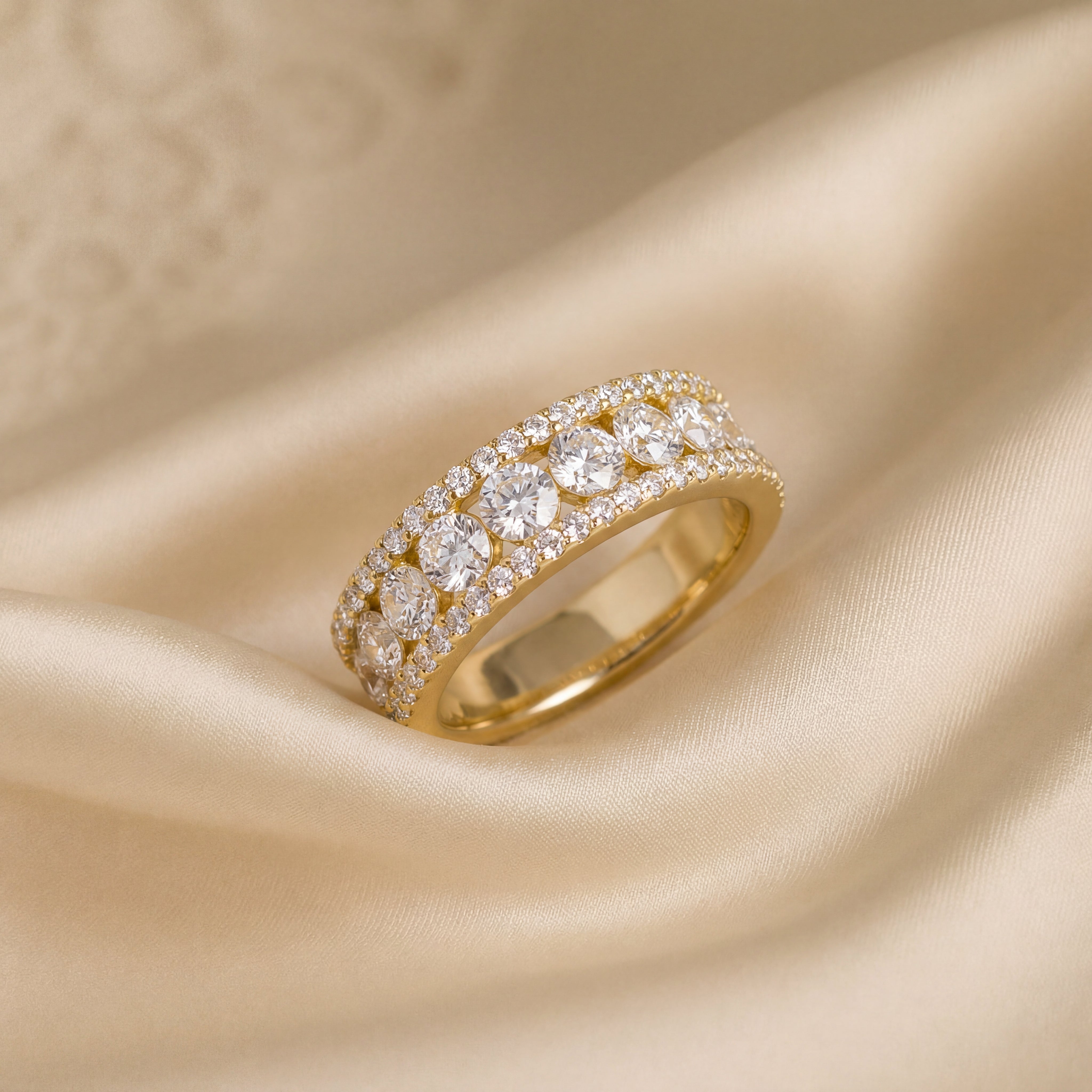 9ct Yellow Gold Multi Row Round Lab Grown Diamond Statement Ring – 1.20ct TDW