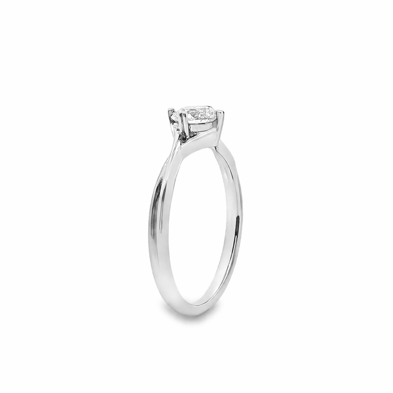 18ct White Gold Round Lab Grown Diamond Twist Shoulder Ring – 0.53ct TDW - Diamond Lab Boutique
