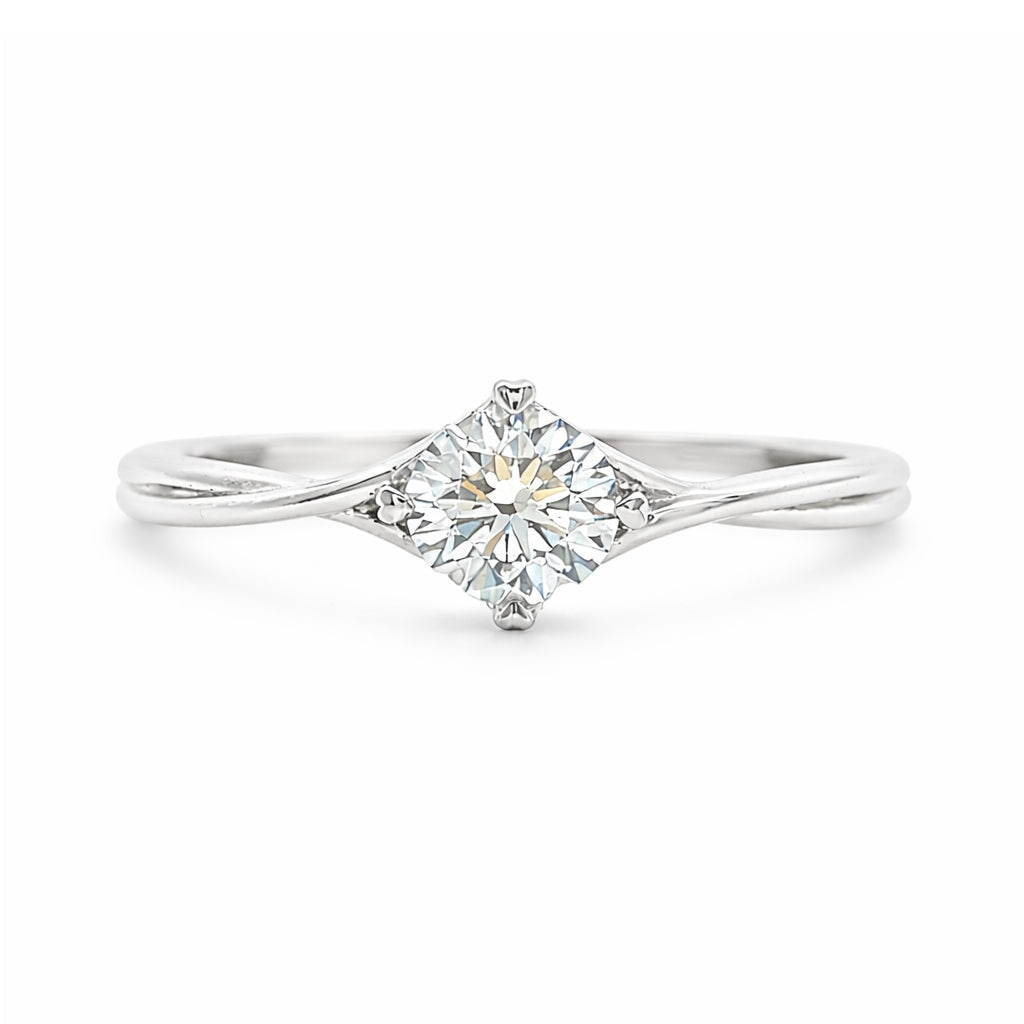 18ct White Gold Round Lab Grown Diamond Twist Shoulder Ring – 0.53ct TDW
