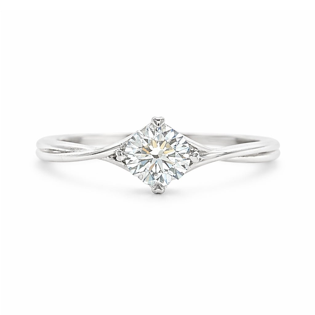 18ct White Gold Round Lab Grown Diamond Twist Shoulder Ring – 0.53ct TDW - Diamond Lab Boutique