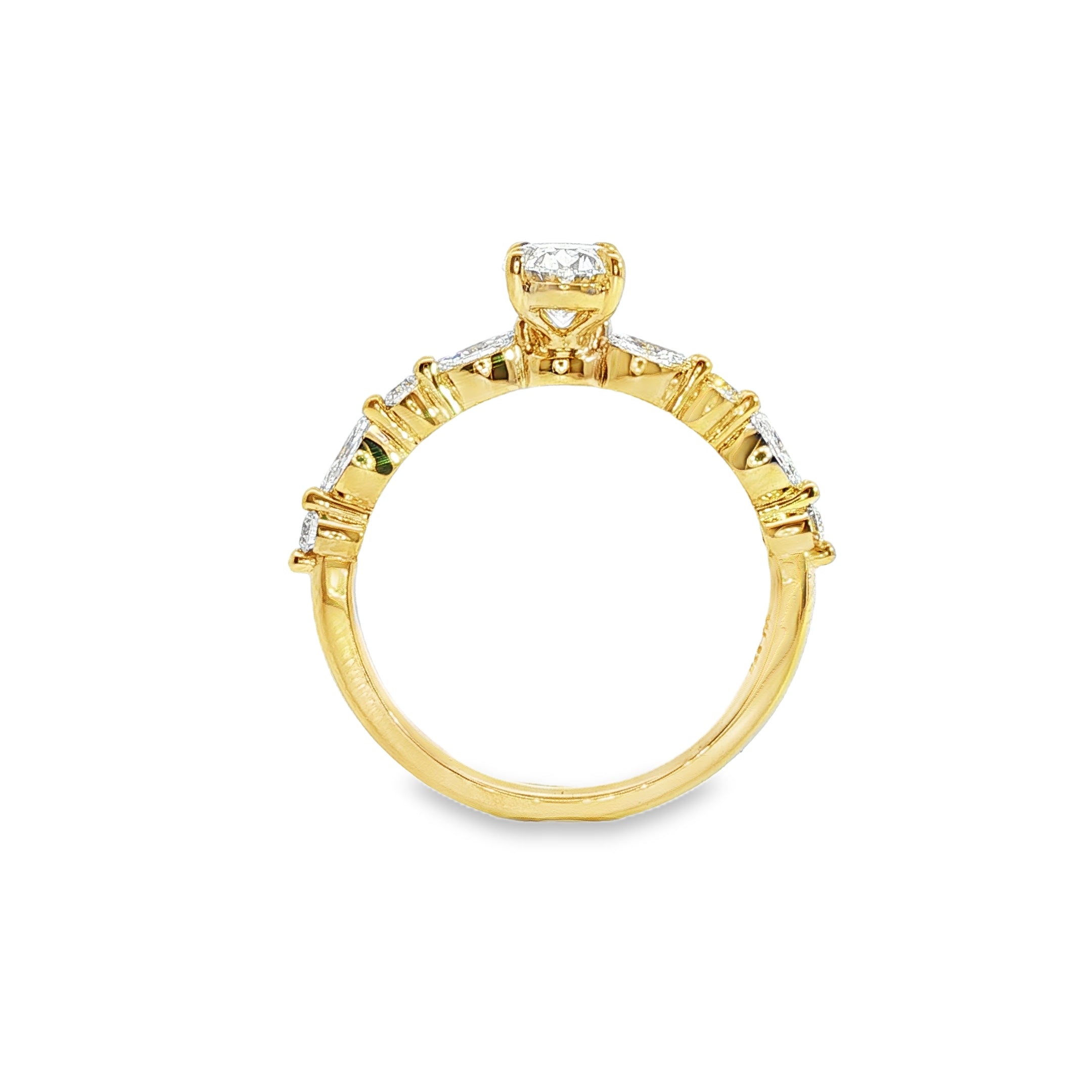 9ct Yellow Gold 4 Eagle Claw Set Oval Cut Lab Grown Diamond Ring with Round and Marquise Shoulders – 1.10ct TDW