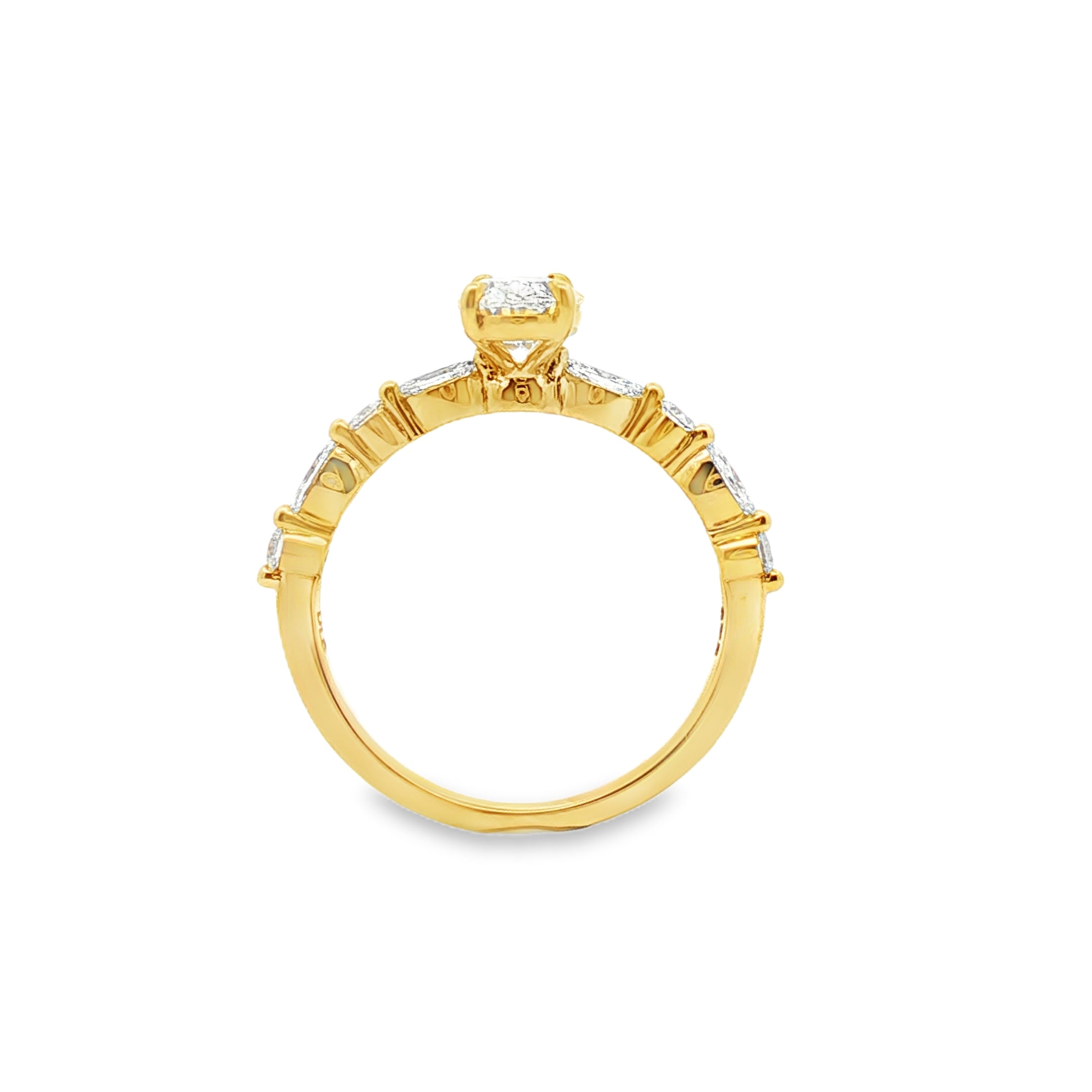 9ct Yellow Gold Oval Cut Lab Grown Diamond Ring with Round and Marquise Shoulders – 1.35ct TDW