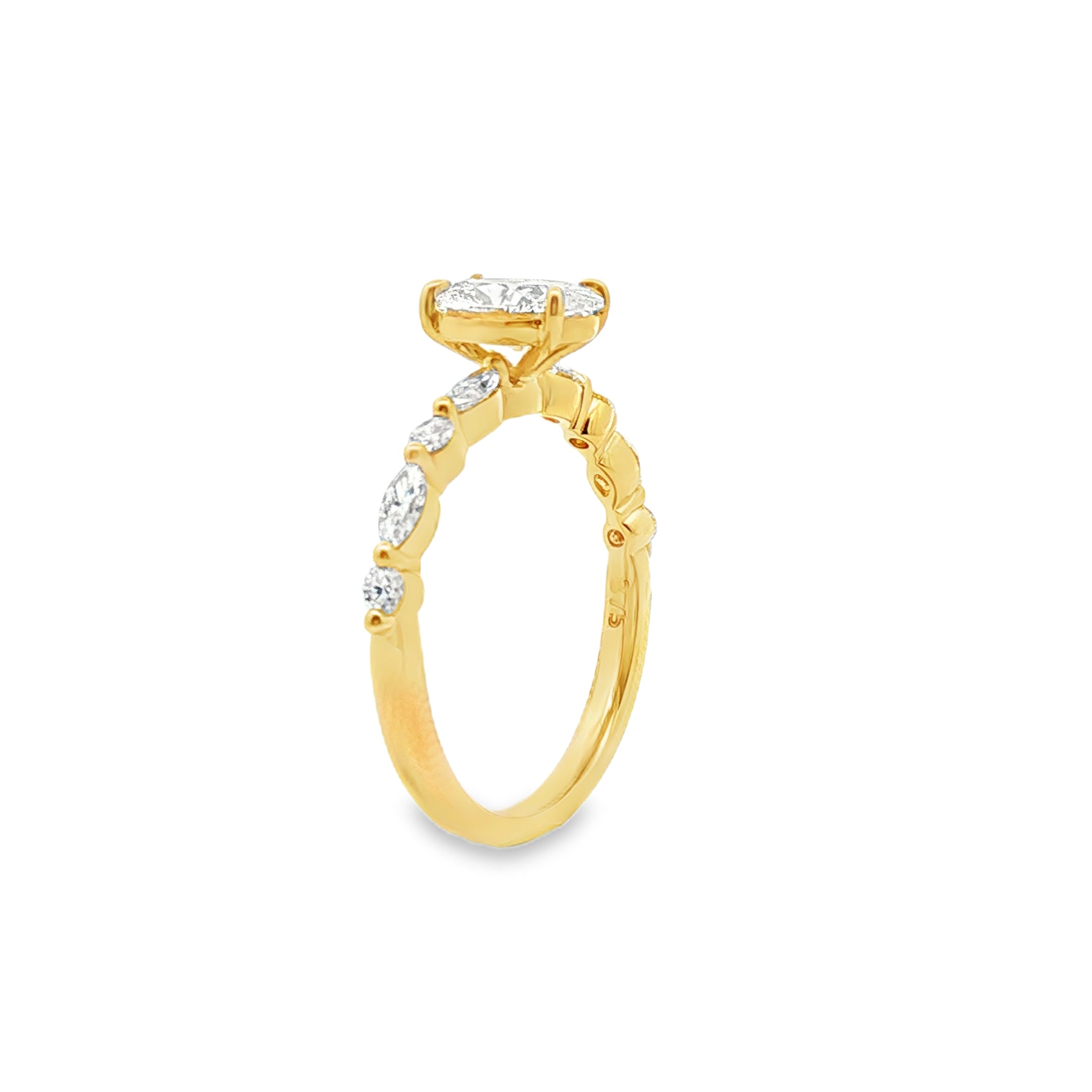 9ct Yellow Gold Oval Cut Lab Grown Diamond Ring with Round and Marquise Shoulders – 1.35ct TDW