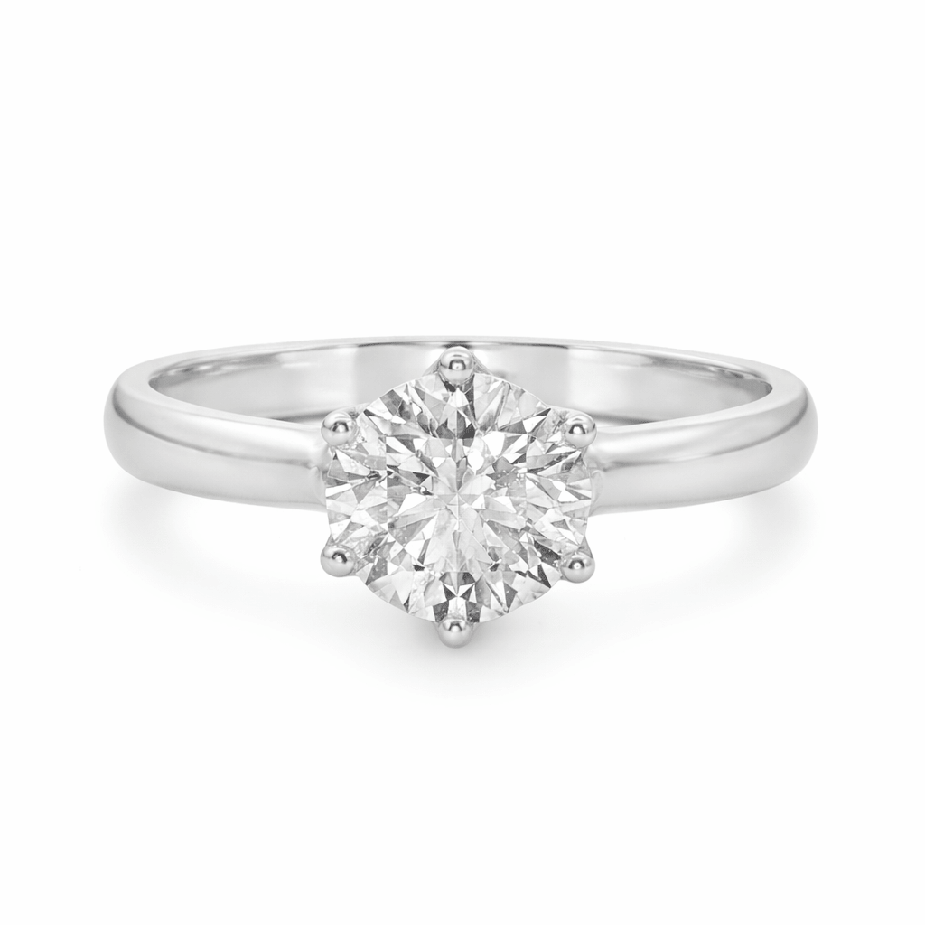 18ct White Gold Round Lab Grown Diamond Tulip 6-Claw Engagement Ring – 1.03ct TDW - Diamond Lab Boutique