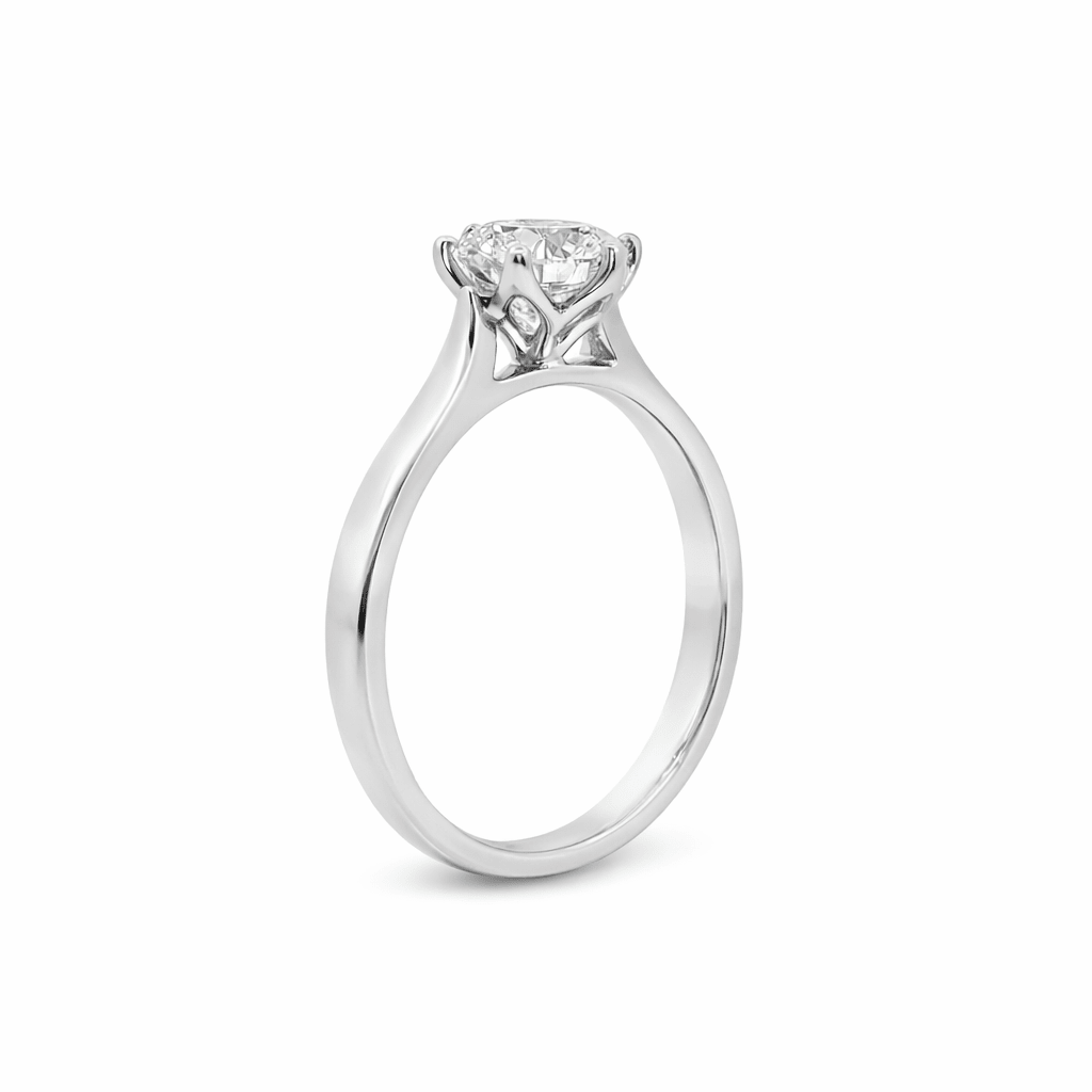 18ct White Gold Round Lab Grown Diamond Tulip 6-Claw Engagement Ring – 1.03ct TDW - Diamond Lab Boutique