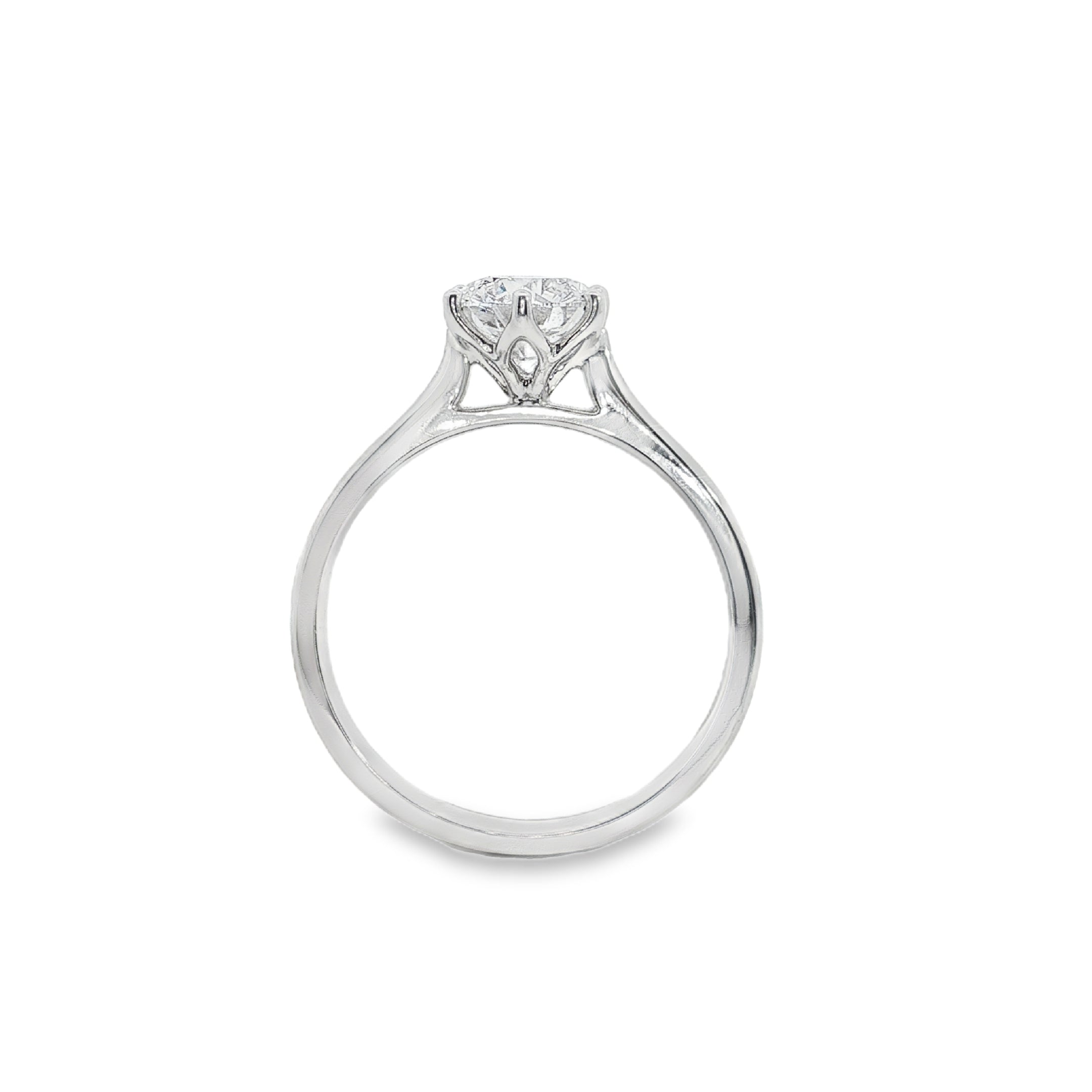 18ct White Gold Round Lab Grown Diamond Tulip 6-Claw Engagement Ring – 1.03ct TDW