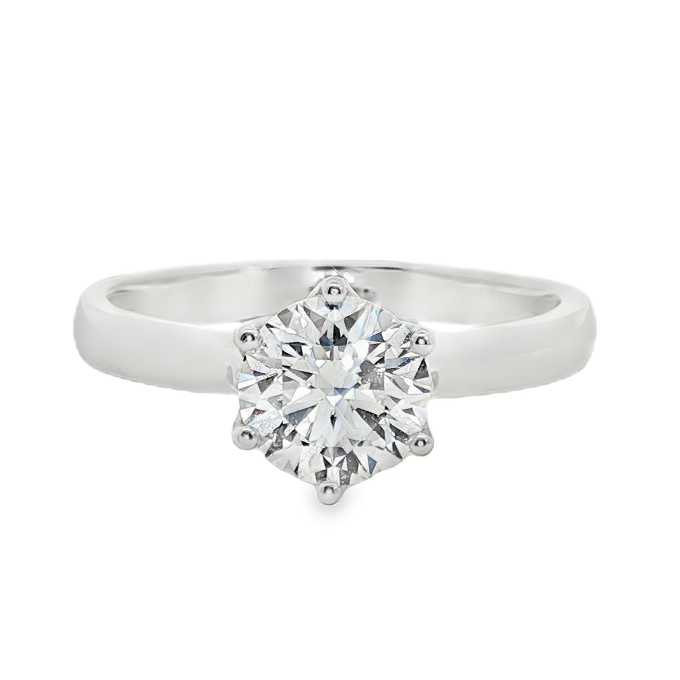 1.03ct Round Lab-Grown Diamond Tulip 6-Claw Engagement Ring in 18ct White Gold