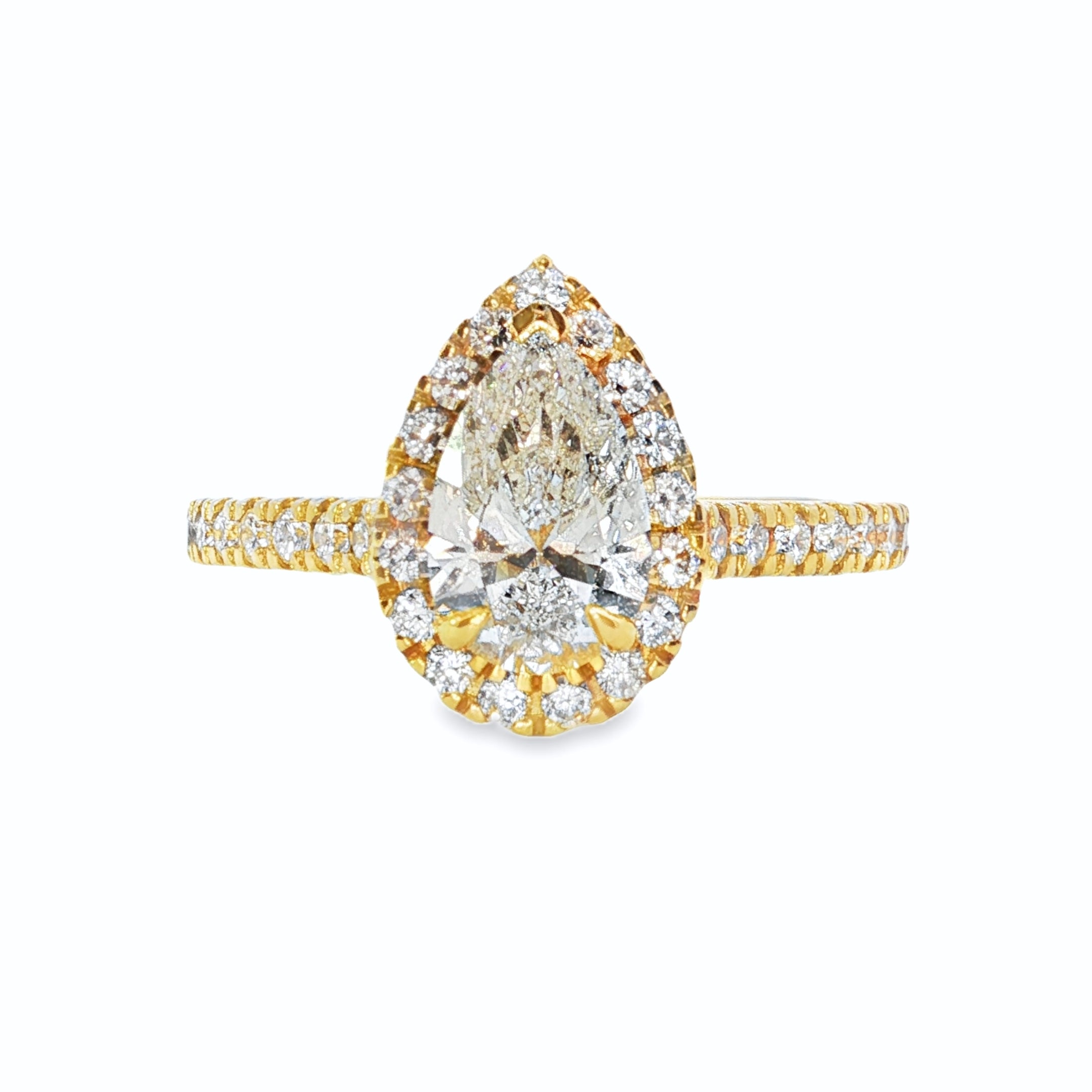 1.46ct Pear-Cut Lab-Grown Diamond Halo Engagement Ring in 18ct Yellow Gold