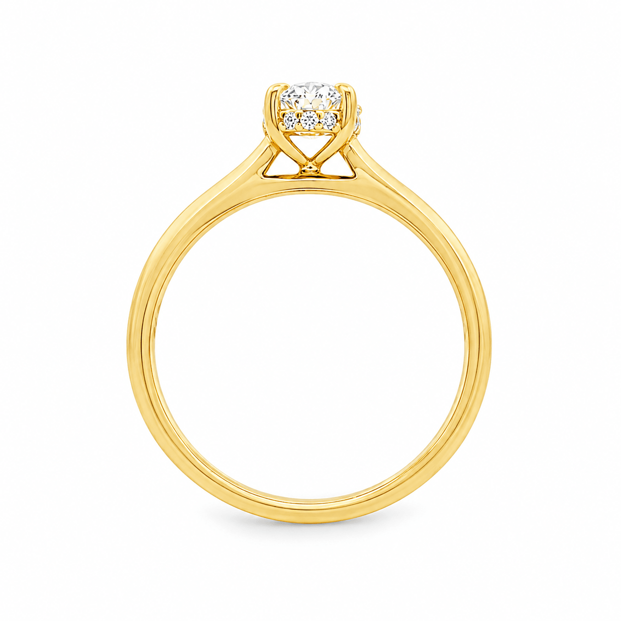 9ct Yellow Gold 4 Eagle Claw Set Oval Lab Grown Diamond Solitaire Ring with Hidden Halo – 1.05ct TDW - Diamond Lab Boutique