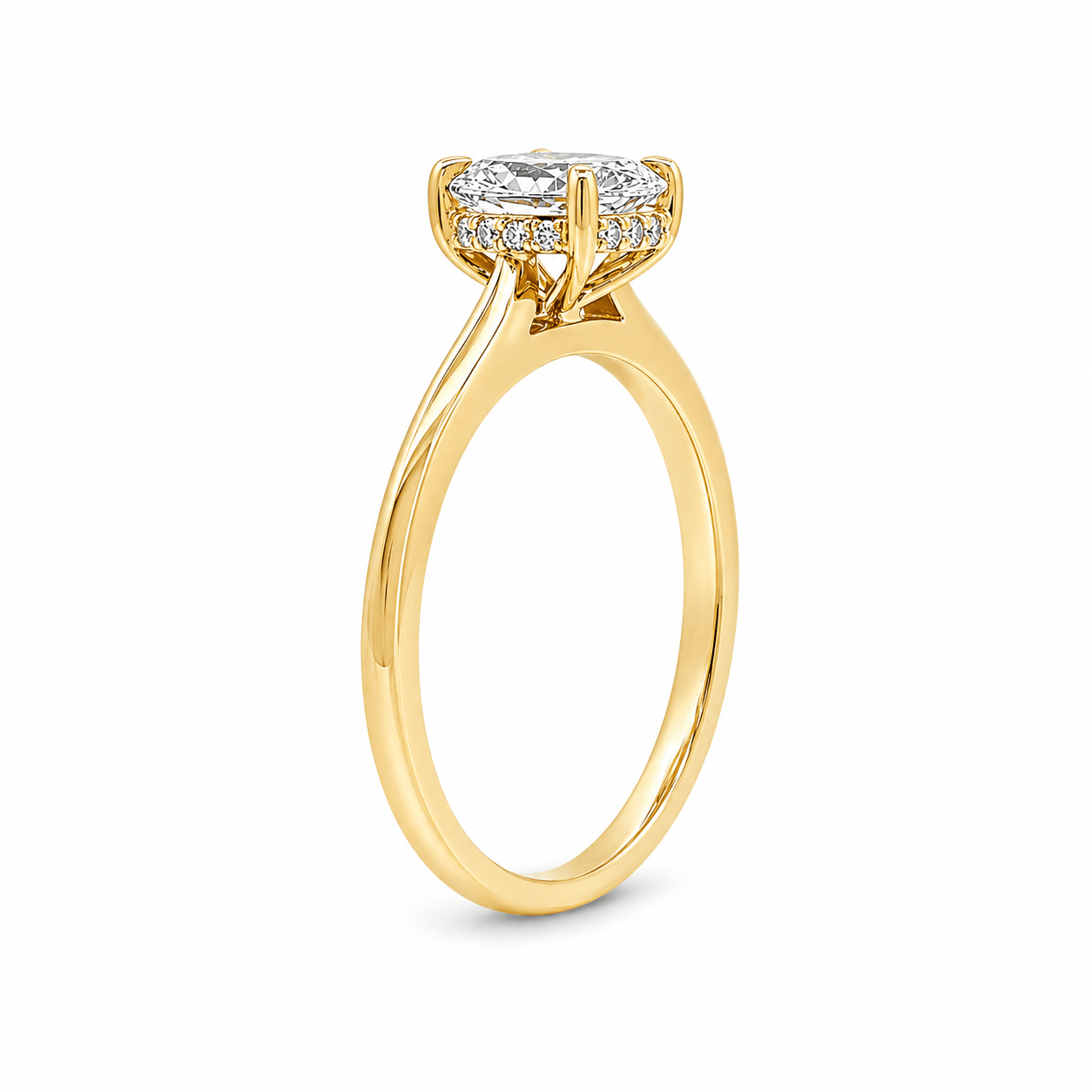 9ct Yellow Gold 4 Eagle Claw Set Oval Lab Grown Diamond Solitaire Ring with Hidden Halo – 1.05ct TDW
