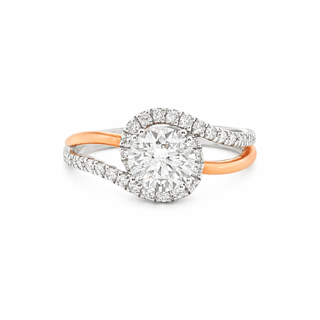 18ct Rose & White Gold Round Lab Grown Diamond Open Bypass Shoulder Ring – 1.35ct TDW - Diamond Lab Boutique
