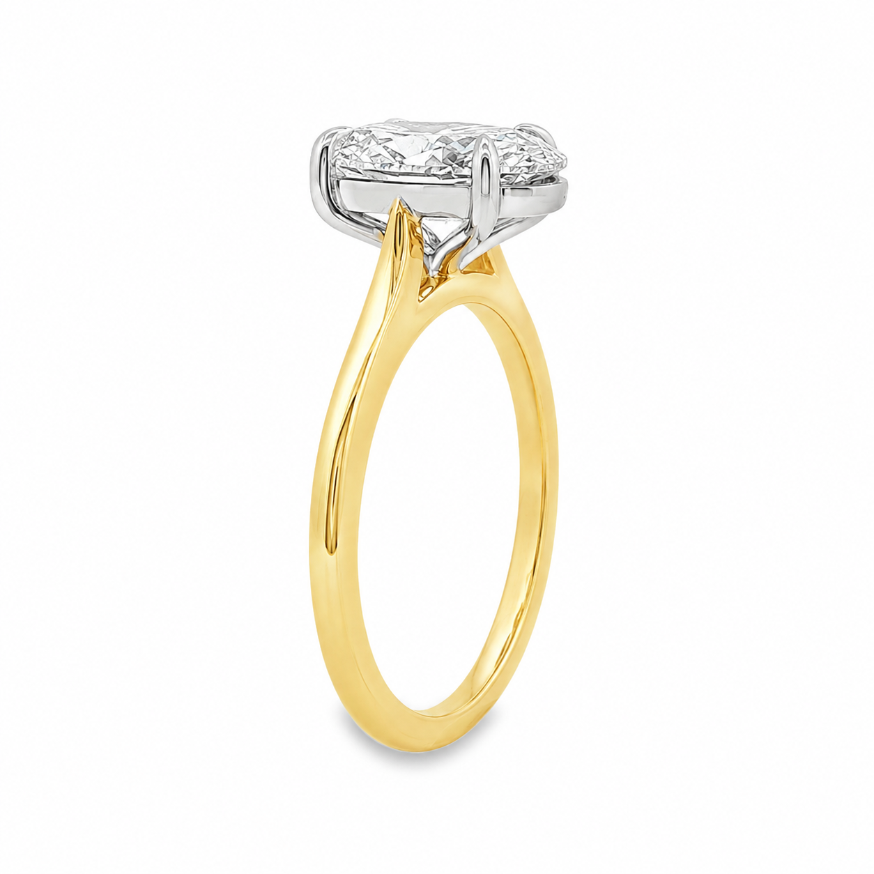 9ct Yellow & White Gold Moval Cut Lab Grown Diamond Solitaire Ring – 2.08ct TDW