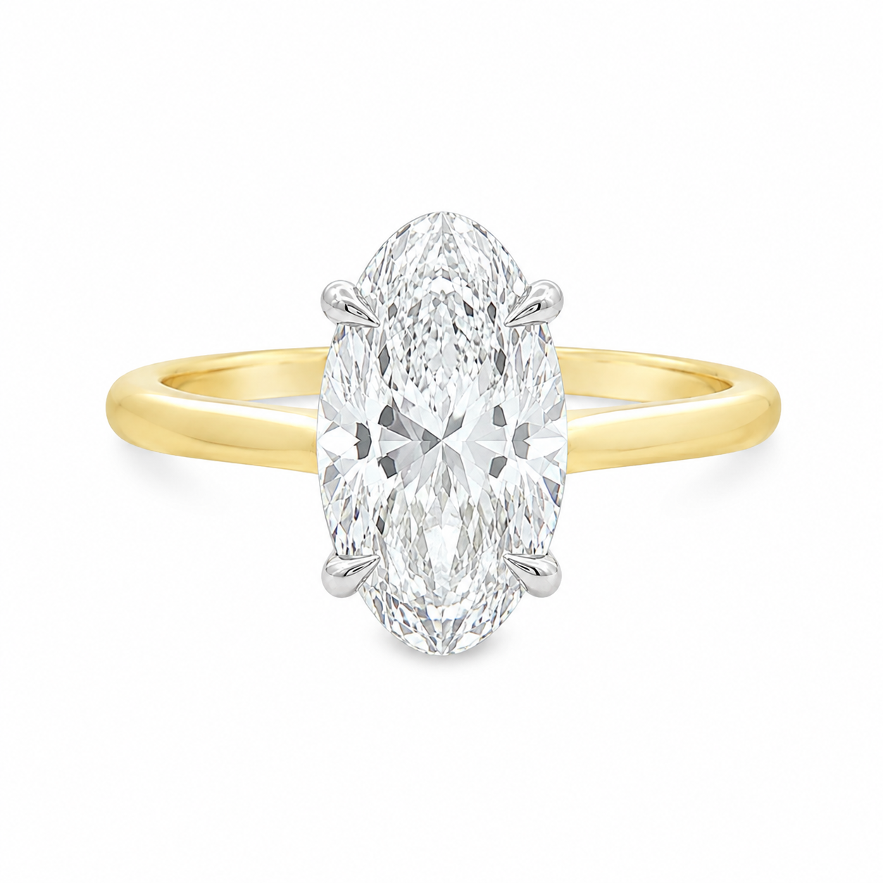 18ct Yellow & White Gold Moval Cut Lab Grown Diamond Solitaire Ring – 3.54ct TDW