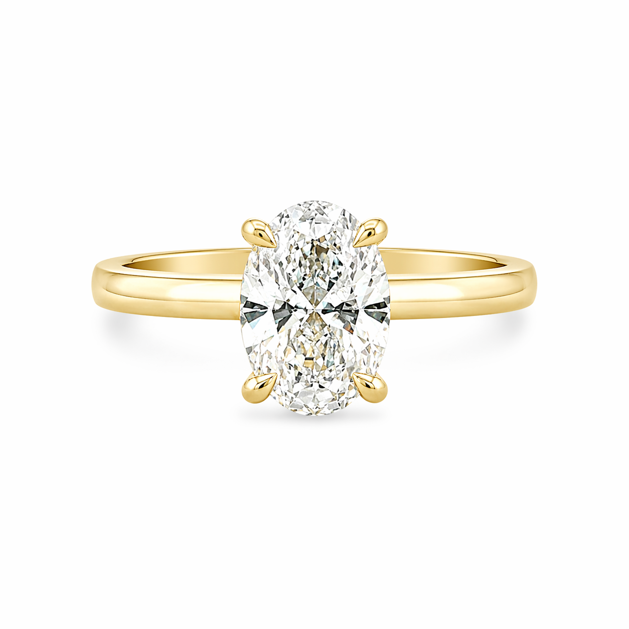 (SALE) 9ct Yellow Gold 4 Eagle Claw Set Oval Cut Lab Grown Diamond Solitaire Ring – 3.00ct TDW
