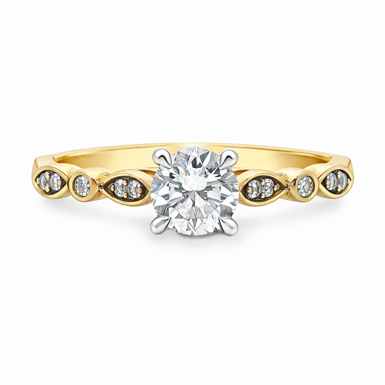 9ct Yellow & White Gold Round Lab Grown Diamond Solitaire Ring – 0.57ct TDW