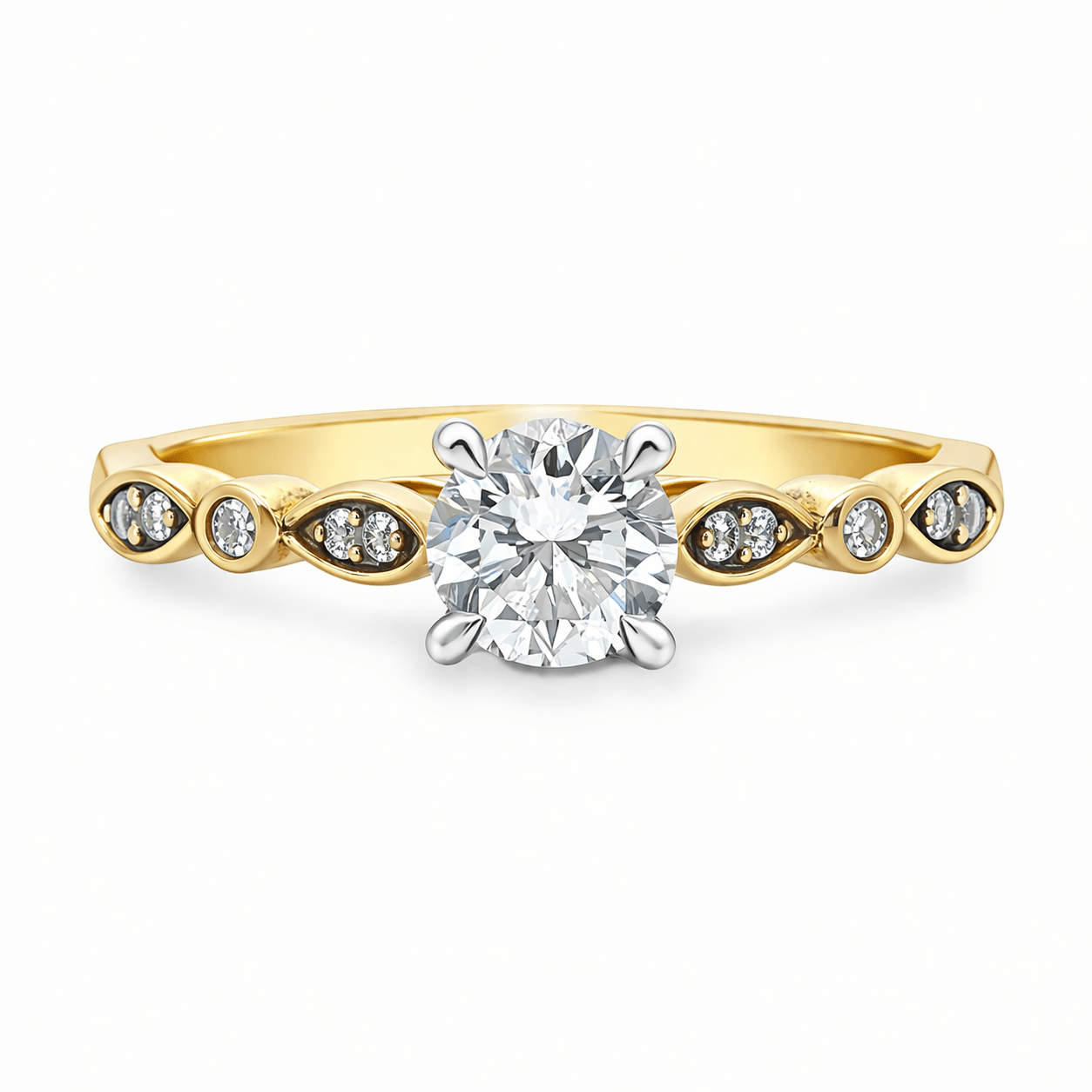 9ct Yellow & White Gold Round Lab Grown Diamond Solitaire Ring – 0.57ct TDW - Diamond Lab Boutique