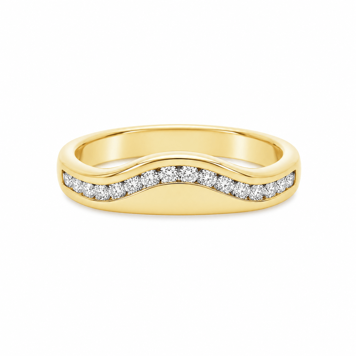 9ct Yellow Gold Channel Set Curved Lab Grown Diamond Wedding Band – 0.25ct TDW - Diamond Lab Boutique