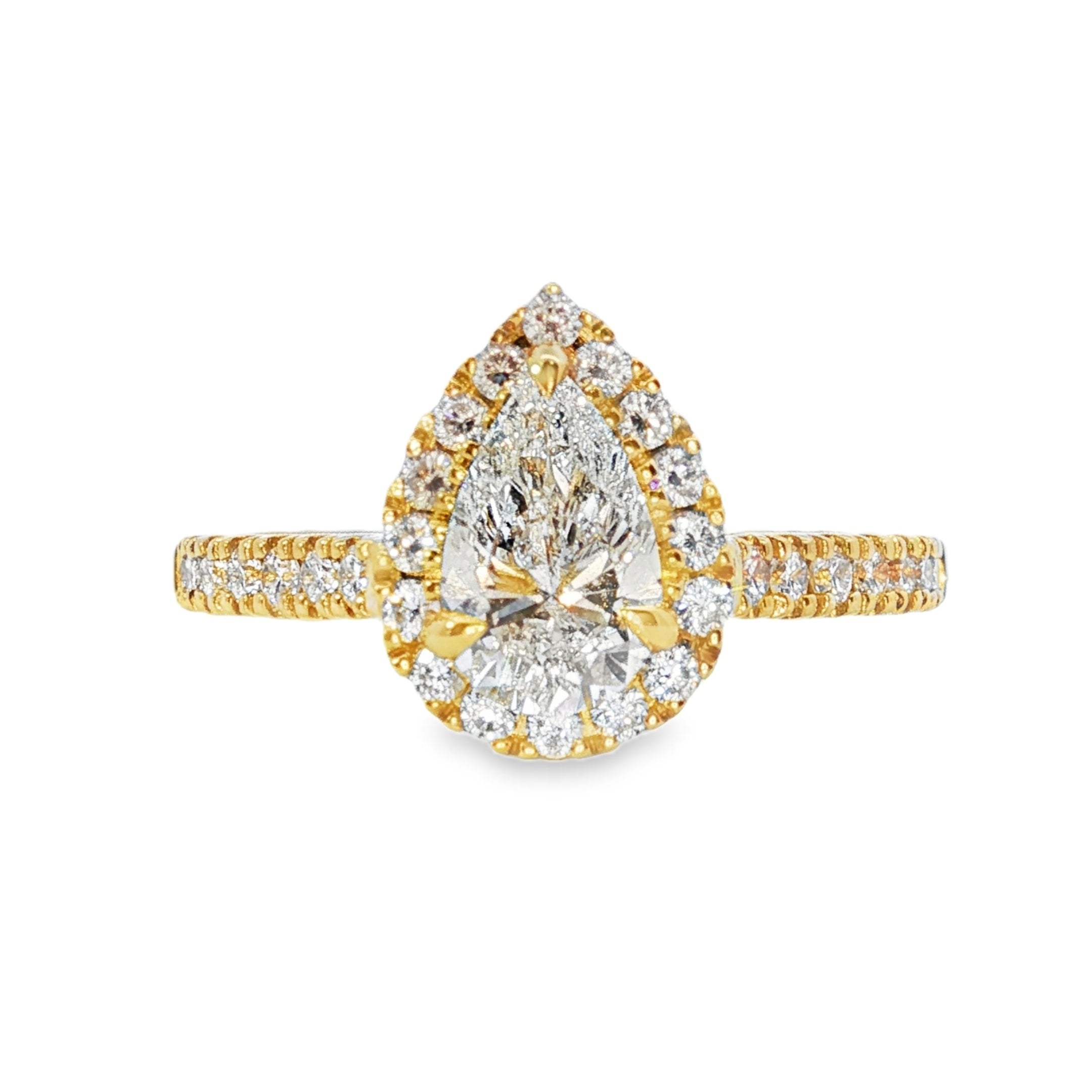 1.12ct Pear Lab-Grown Diamond Halo Engagement Ring in 18ct Yellow Gold