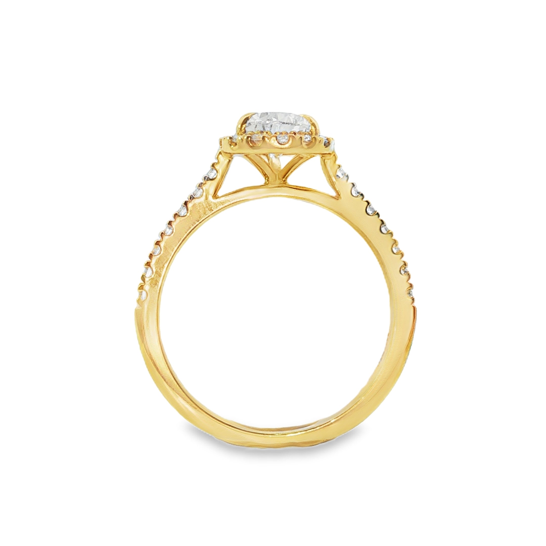18ct Yellow Gold Pear Lab Grown Diamond Halo Engagement Ring – 1.12ct TDW