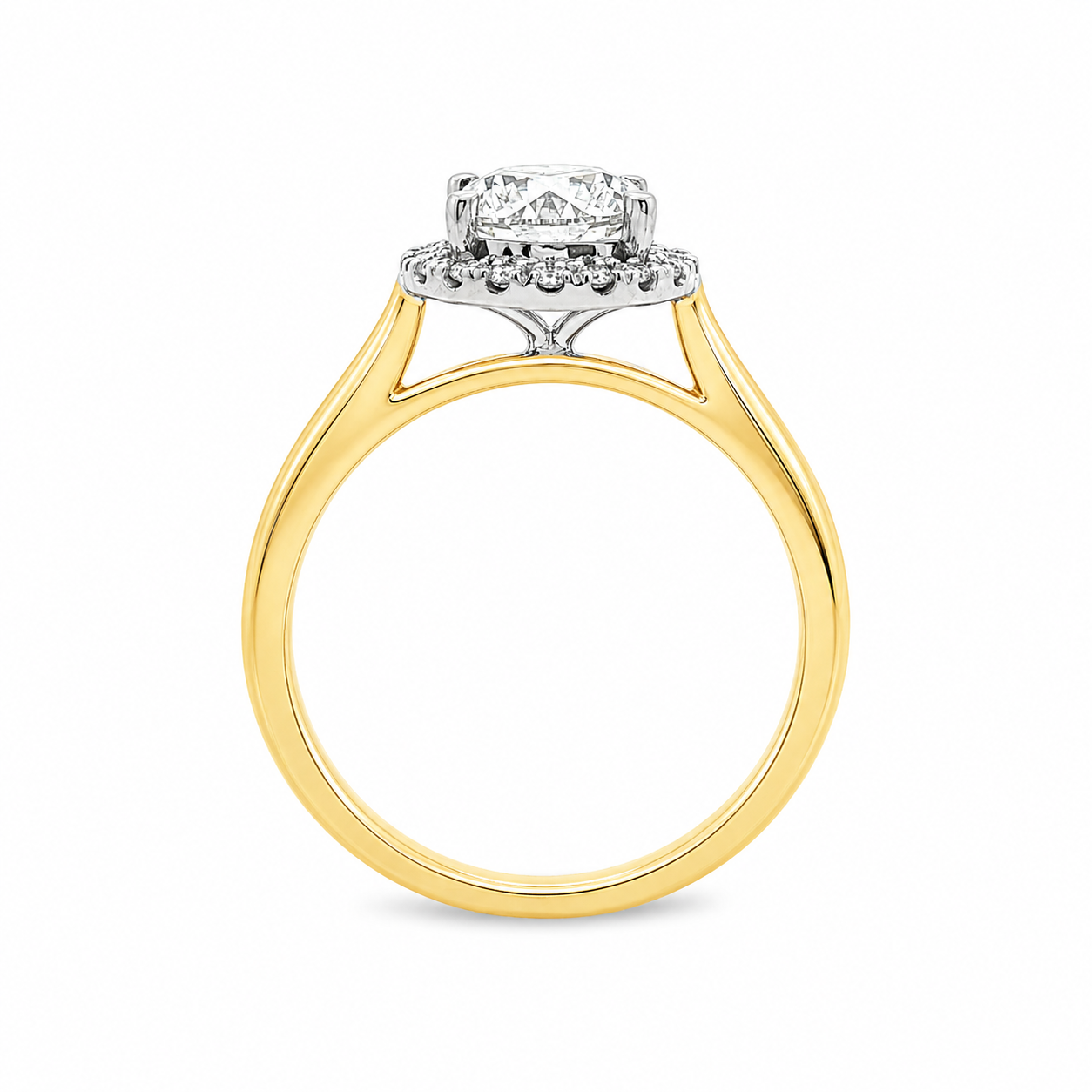 18ct Yellow & White Gold Round Lab Grown Diamond Halo Ring – 1.47ct TDW