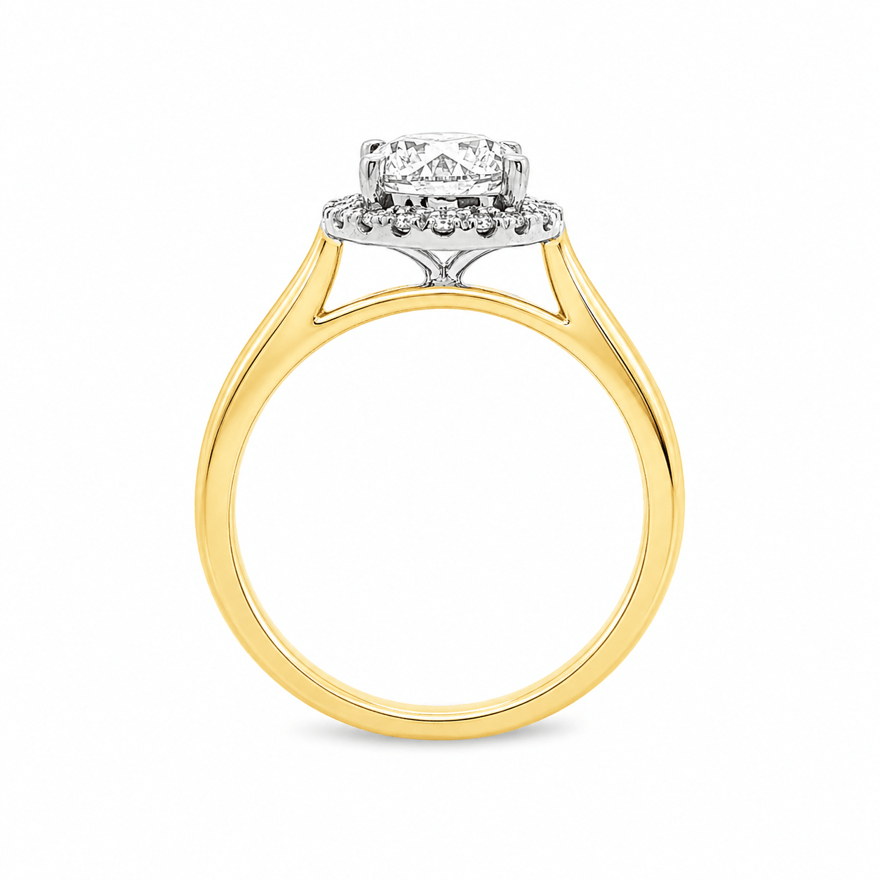 18ct Yellow & White Gold Round Lab Grown Diamond Halo Ring – 1.47ct TDW - Diamond Lab Boutique