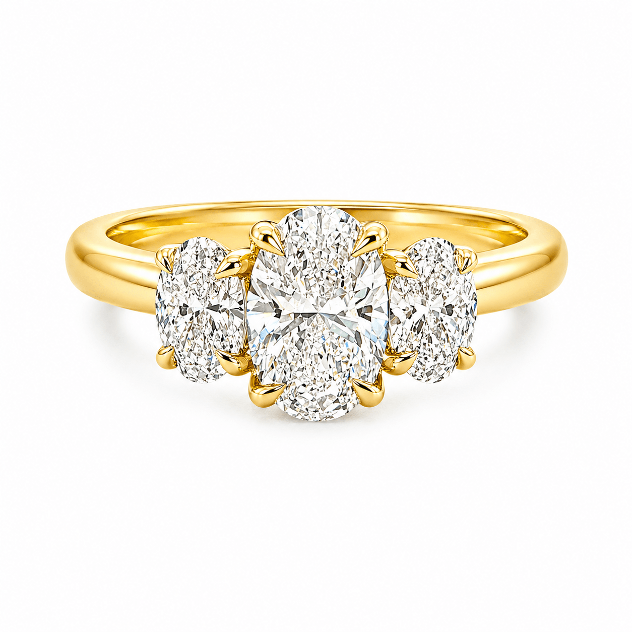 9ct Yellow Gold Oval Lab Grown Diamond Trilogy Ring – 1.55ct TDW - Diamond Lab Boutique