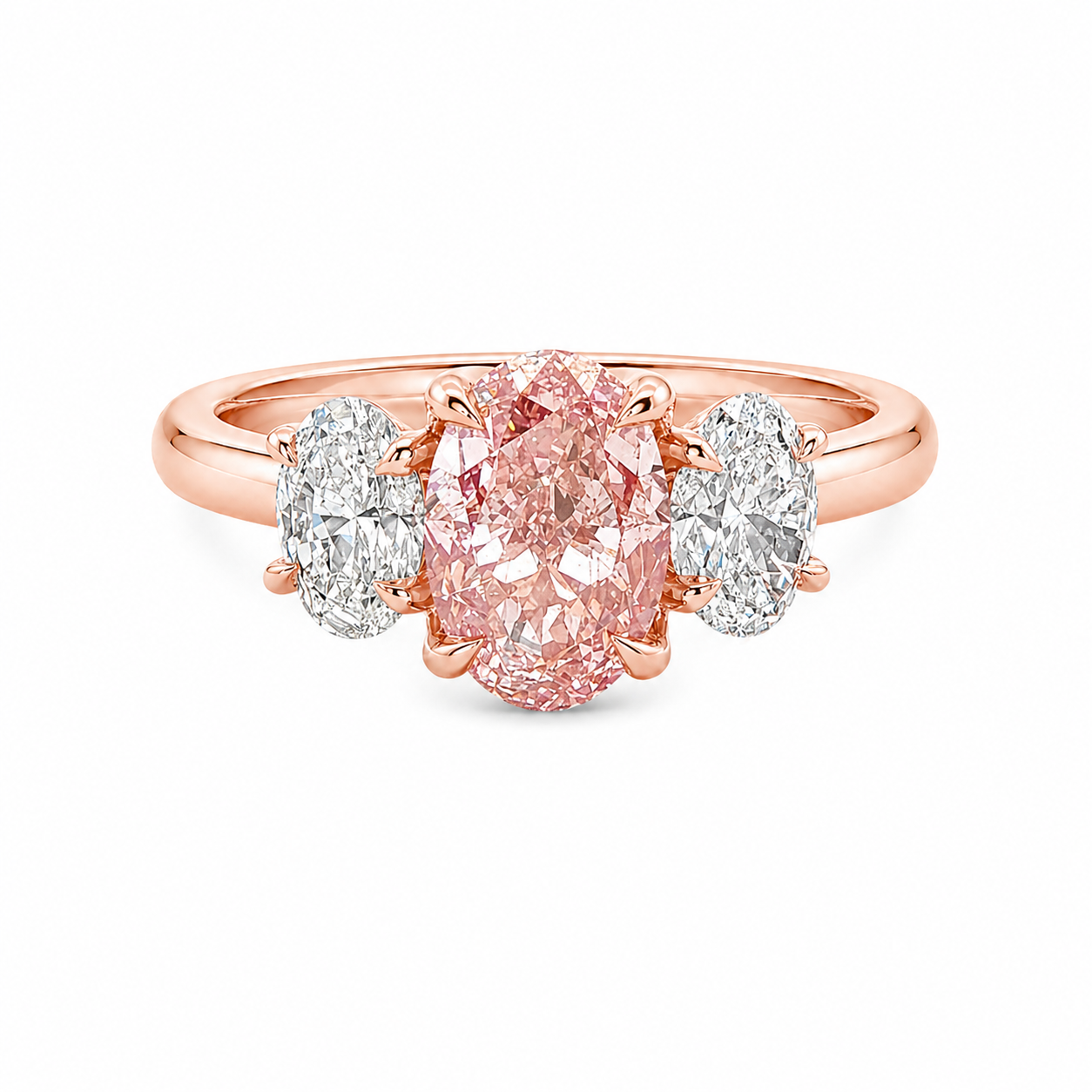 18ct Rose Gold Oval Lab Grown Diamond Trilogy Ring – 2.76ct TDW