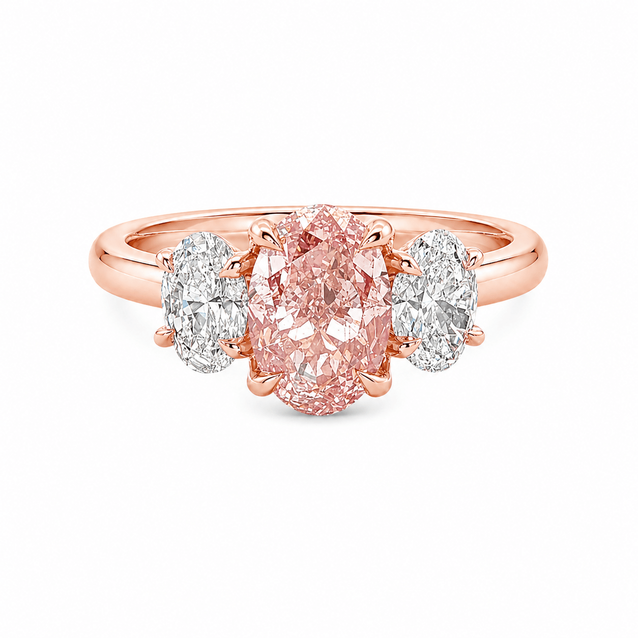 18ct Rose Gold Oval Lab Grown Diamond Trilogy Ring – 2.76ct TDW - Diamond Lab Boutique
