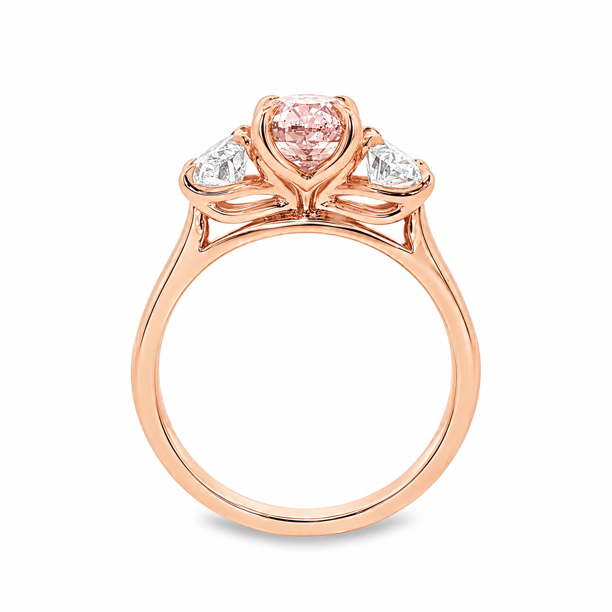 18ct Rose Gold Oval Lab Grown Diamond Trilogy Ring – 2.76ct TDW - Diamond Lab Boutique