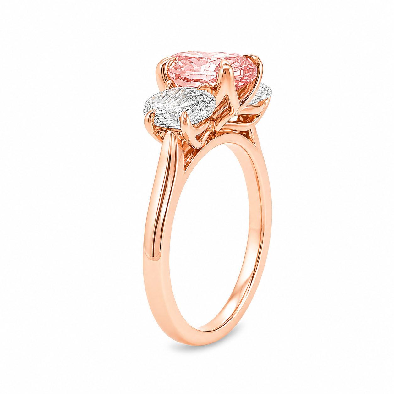 18ct Rose Gold Oval Lab Grown Diamond Trilogy Ring – 2.76ct TDW