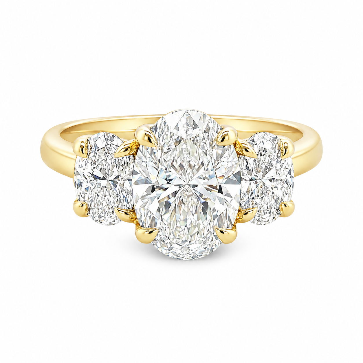 9ct Yellow Gold Oval Lab Grown Diamond Trilogy Ring – 3.08ct TDW