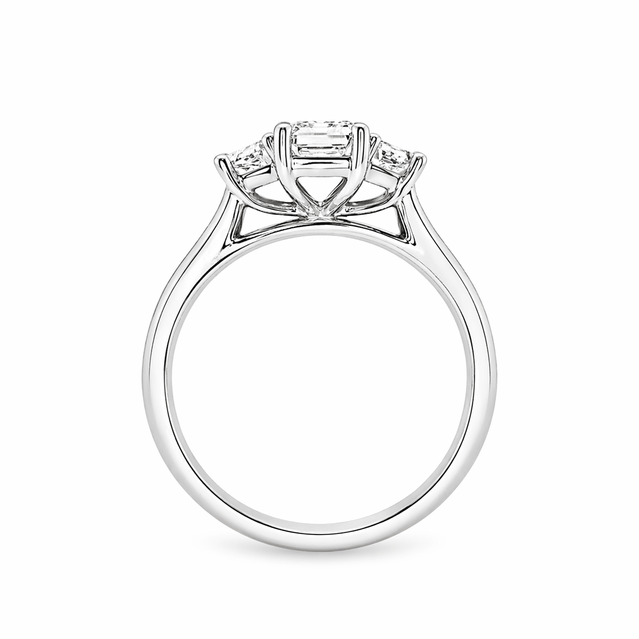 Platinum Emerald Cut and Trapezoid Lab Grown Diamond Trilogy Engagement Ring – 1.50ct TDW - Diamond Lab Boutique