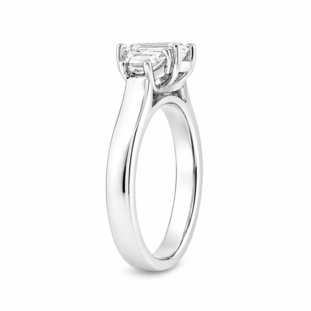 Platinum Emerald Cut and Trapezoid Lab Grown Diamond Trilogy Engagement Ring – 1.50ct TDW - Diamond Lab Boutique